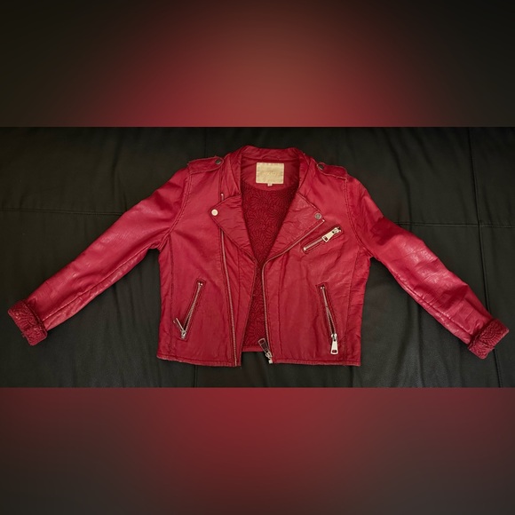 MAJE Leather Motorcycle Jacket in Red Lambskin, VGUC - Picture 4 of 17
